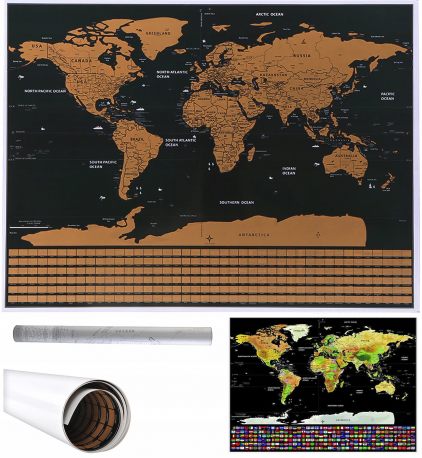 Mapa odkrywcy podróżnika świata zdrapka zdrap miejsce gdzie byłeś z flagami