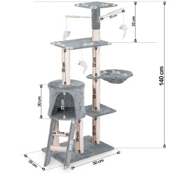 Domek legowisko drapak dla kota wysokość 140 cm platformy wiszące maskotki domek myszka do zabawy