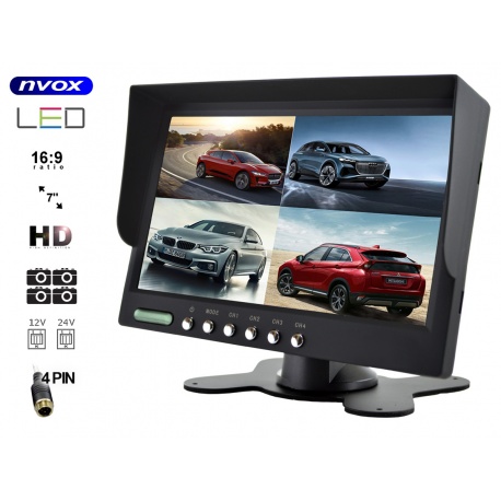 Monitor LCD 7 cali do samochodu na cztery kamery cofania 4PinQuad