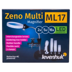 Czarna lupa Levenhuk Zeno Multi ML17 oświetlenie LED zaciski pomocnicze uchwyt do lutownicy
