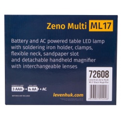 Czarna lupa Levenhuk Zeno Multi ML17 oświetlenie LED zaciski pomocnicze uchwyt do lutownicy