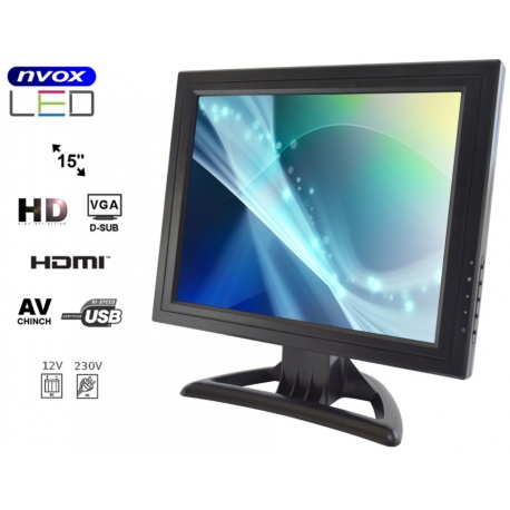 Monitor samochodowy 15 cali Digital LCD GRADE A+ złącze VGA oraz HDMI 12 i 230V