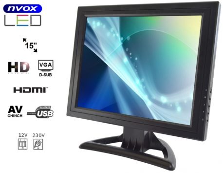 Monitor samochodowy 15 cali Digital LCD GRADE A+ złącze VGA oraz HDMI 12 i 230V