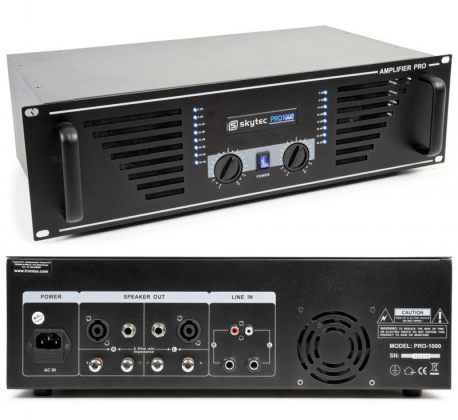 Wzmacniacz mocy PA 2 x 500W SKY-1000 czarny Rack 19 Speakon