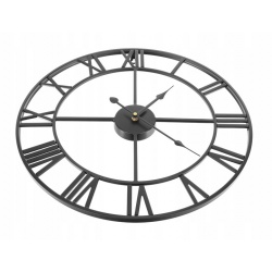 Duży zegar ścienny Retro na baterie Loft rzymski 3D Vintage czarny 47,5 cm