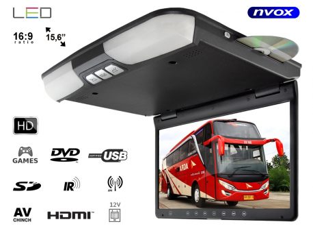 Monitor podwieszany 15,6 cali LED HD odtwarzacz DVD SD USB transmiter FM IR HDMI