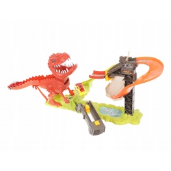 Tor samochodowy wyrzutnia 2 autka resoraki T-rex dinozaurna 2 osoby