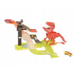 Tor samochodowy wyrzutnia 2 autka resoraki T-rex dinozaurna 2 osoby