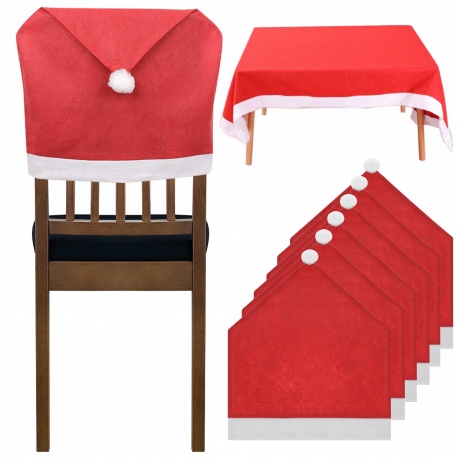 Świąteczny pokrowiec na krzesło czapka Mikołaja 6 sztuk obrus 172x130 cm