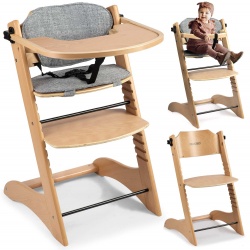 Drewniane krzesełko do karmienia dla dzieci pasy bezpieczeństwa drewno bukowe