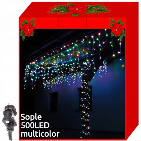 Sople lampki 500 LED zewnętrzne kurtyna 8 efektów świetlnych białe kolorowe