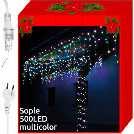 Sople lampki 500 LED zewnętrzne kurtyna możliwość łączenia białe kolorowe