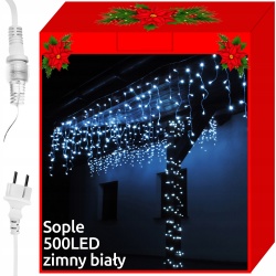 Sople lampki 500 LED zewnętrzne kurtyna możliwość łączenia białe kolorowe