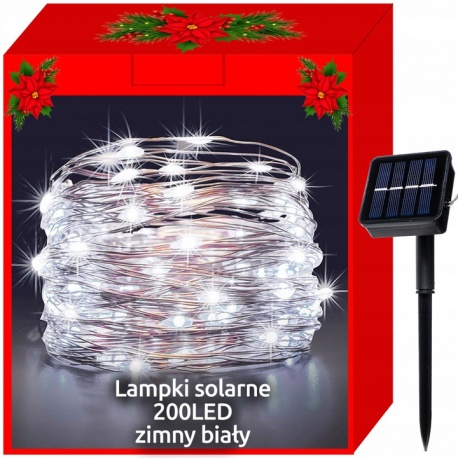 Lampki zewnętrzne 200 LED dekoracyjne panel solarny IP44 solarne białe kolorowe