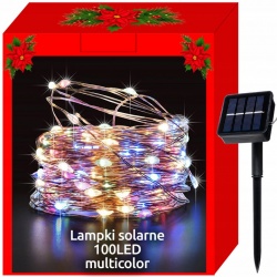 Lampki zewnętrzne 100 LED dekoracyjne panel solarny IP44 solarne białe kolorowe