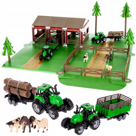 Duża farma zagroda zwierzątka traktor przyczepa do zabawy pojazdy rolnicze