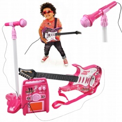 Gitara elektryczna dla dzieci mikrofon na statywie wzmacniacz muzyczny