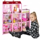 Duży domek dla lalek willa lalka mebelki do zabawy 24 elementy różowy DIY