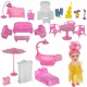 Duży domek dla lalek willa lalka mebelki do zabawy 24 elementy różowy DIY