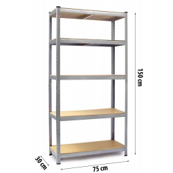 Metalowy regał magazynowy 150 x 75 x 30 cm do 625 kg