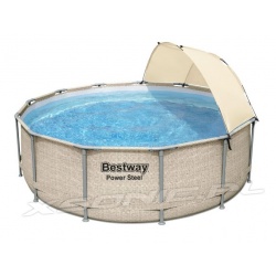 Basen ogrodowy z daszkiem stelażowy 396 x 107 cm Bestway 5614V beżowy rattan