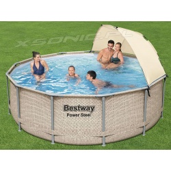 Basen ogrodowy z daszkiem stelażowy 396 x 107 cm Bestway 5614V beżowy rattan
