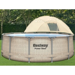 Basen ogrodowy z daszkiem stelażowy 396 x 107 cm Bestway 5614V beżowy rattan
