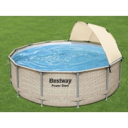 Basen ogrodowy z daszkiem stelażowy 396 x 107 cm Bestway 5614V beżowy rattan