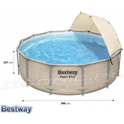 Basen ogrodowy z daszkiem stelażowy 396 x 107 cm Bestway 5614V beżowy rattan