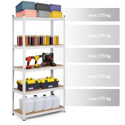 Metalowy regał magazynowy 180 x 90 x 40 cm biały obciążenie do 875 kg 5 półek