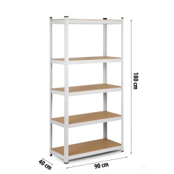 Metalowy regał magazynowy 180 x 90 x 40 cm biały obciążenie do 875 kg 5 półek