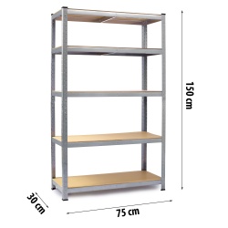 Metalowy regał magazynowy 150 x 75 x 30 cm obciążenie do 1000 kg 5 półek