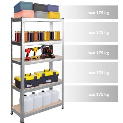 Metalowy regał magazynowy 180 x 90 x 30 cm składany do 875 kg 5 półek 3 kolory