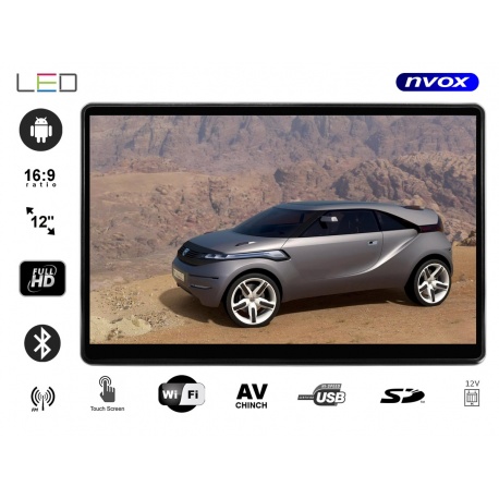 Monitor samochodowy na zagłówek 12 cali Full HD tablet Android na pręty zagłówka WiFi SD FM