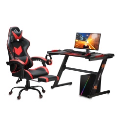 Biurko komputerowe dla graczy gamingowe oświetlenie LED pilot uchwyt na słuchawki