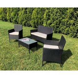 Zestaw mebli ogrodowych stół szklany krzesła sofa z technorattanu antracyt wygodne poduszki