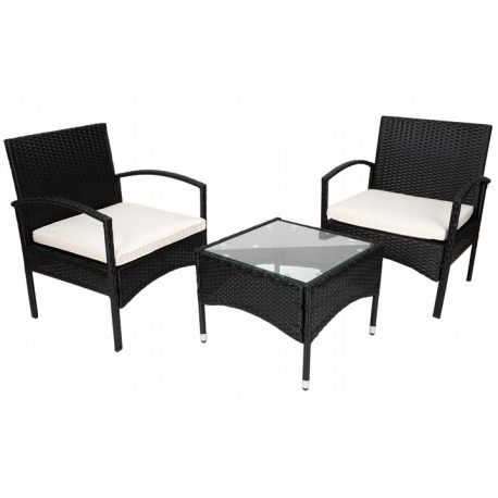 Meble ogrodowe balkonowe technorattanowe stół i dwa krzesła czarne