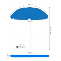 Parasol plażowy ogrodowy regulowana wysokość czaszy 190cm składany UV