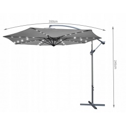 Parasol ogrodowy XXL 350cm na wysięgniku szary solarne oświetlenie 32LED