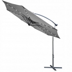 Parasol ogrodowy XXL 350cm na wysięgniku szary solarne oświetlenie 32LED