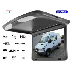 Monitor podsufitowy samochodowy 15' LED  odtwarzacz plików IR FM HDMI USB SD 12V