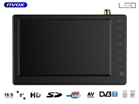 Telewizor przenośny 5 cali LED tuner DVB-T/T2 wbudowany akumulator PVR USB 12V 230V