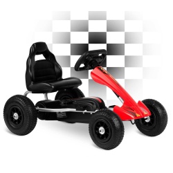 Gokart na pedały dla dzieci pompowane koła regulacja siedzenia czerwony czarny