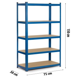 Regał magazynowy 150 x 75 x 30 cm obciążenie do 625 kg 5 półek metalowy niebieski