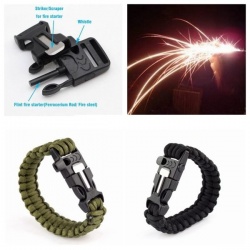 Bransoletka survivalowa paracord 3w1 ostrze krzesiwo pleciona biżuteria czarny zielony