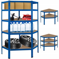 Metalowy regał magazynowy narożny 180 x 90 x 40 cm do 875 kg 5 półek niebieski