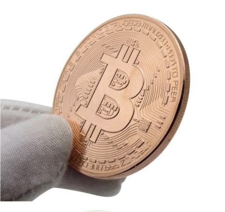 Bitcoin kryptowaluta BTC w kapslu moneta kolekcjonerska 4cm średnicy