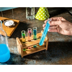 Imprezowe probówki 4 x 50ml drewniany stojak bambusowy szklane kieliszki wąskie
