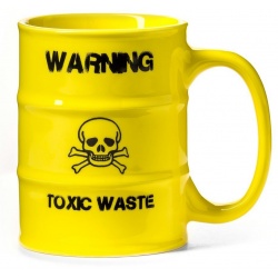 Kubek z uchem TOXIC WASTE beczka toksyczne odpady żółty czaszka