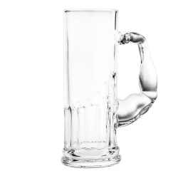 Szklany kufel do piwa szklanka siłacza z uchwytem w kształcie umięśnionego ramienia
